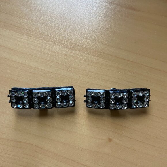 Evan Picone Vintage Black Velvet & Satin Shoes with Detachable Rhinestone Clips - Picture 6 of 12